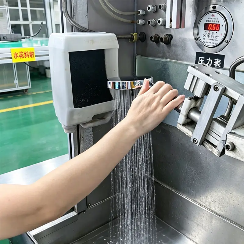 Shower head flow-rate testing during Jekare quality inspection