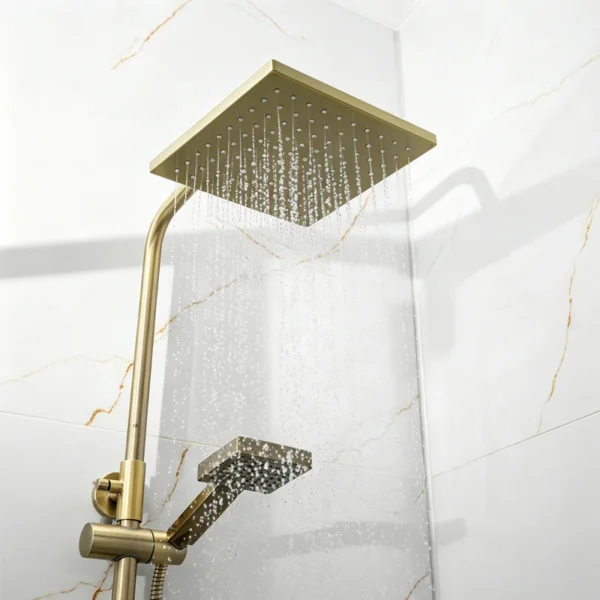 Wall-mounted brushed brass rainfall shower head