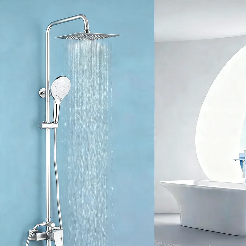shower with rain head and handheld