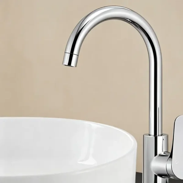 Chrome electroplated finish on a bathroom faucet