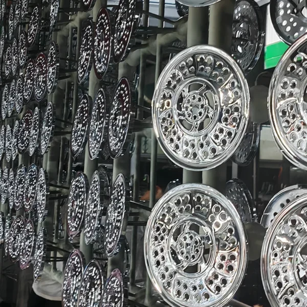 Jekare finished chrome shower head faceplates after plating