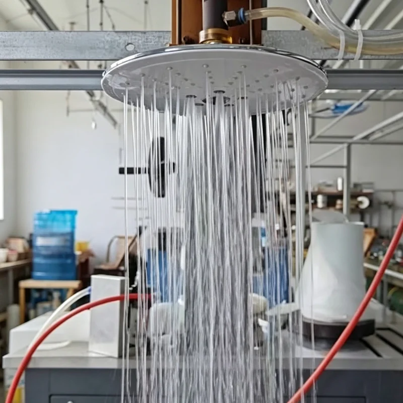 Jekare water-saving shower head undergoing flow rate testing