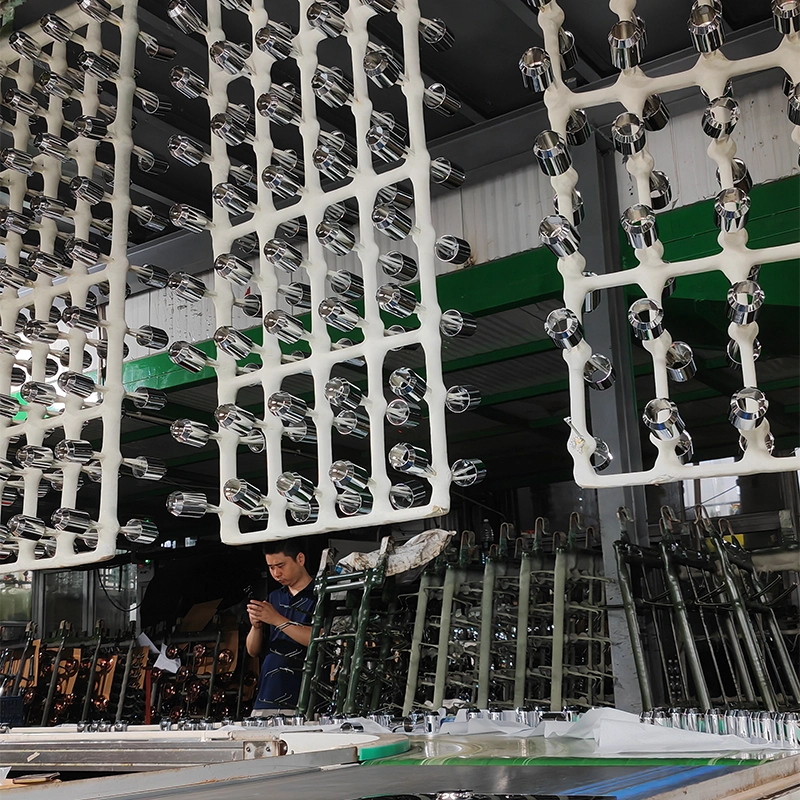 Plated Workpieces on Rack, Ready for Unloading, Automatic Vertical Electroplating Line