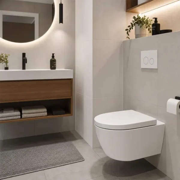 Toilet seat installed in a modern bathroom setting