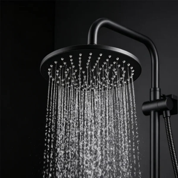 black-modern-overhead-rain-shower-head-with-water-flow