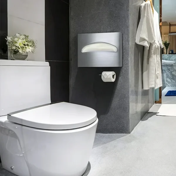 Modern bathroom interior with toilet and wall-mounted accessories