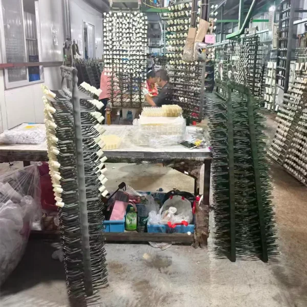 Plating workshop with electroplating racks for bathroom hardware parts