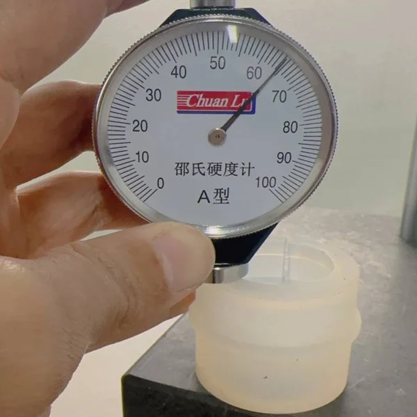 Silicone nozzle Shore hardness testing during Jekare quality control