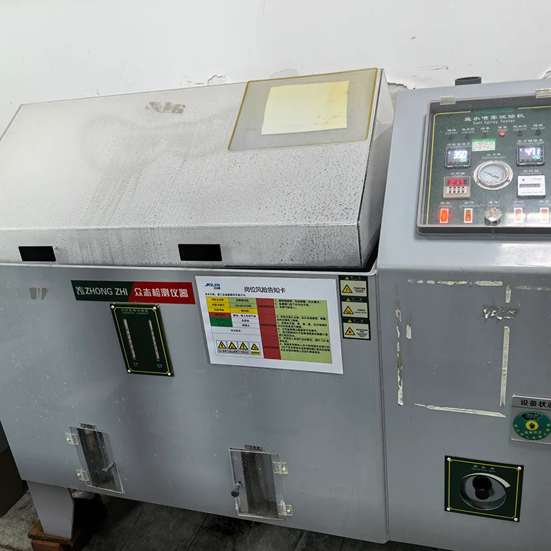 Salt spray corrosion test chamber for finished bathroom fixture durability testing