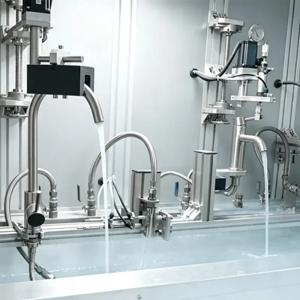 Industrial lab testing equipment for faucet water flow performance, automated hydraulic test for plumbing fittings