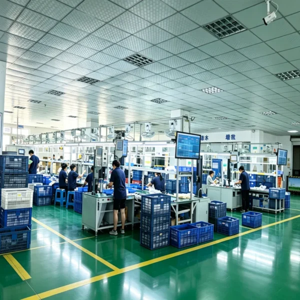 Clean modern factory assembly line for bathroom faucet mass production