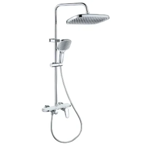 Complete dual function shower system with overhead rain head and handheld sprayer